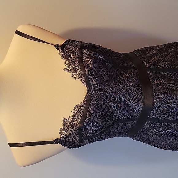 Vintage VTG Y2K Victoria’s Secret Corset Lace Cocktail Dress 12 Silver Black - Picture 2 of 9